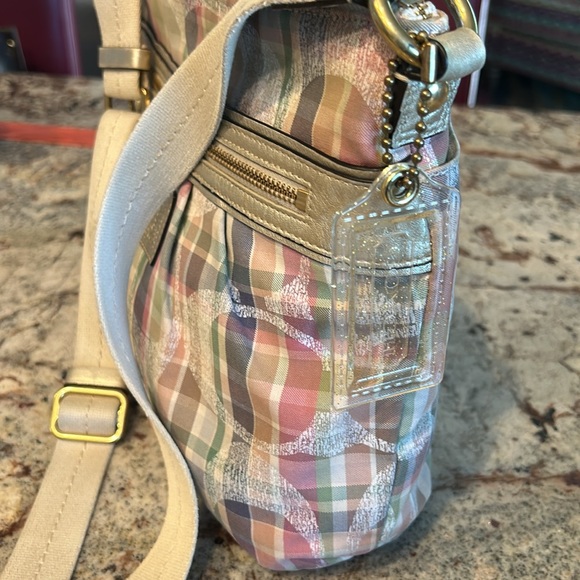 Coach Poppy Daisy Madras Signature Pastel Plaid Shoulder Bag with Gold Leather - Picture 5 of 12